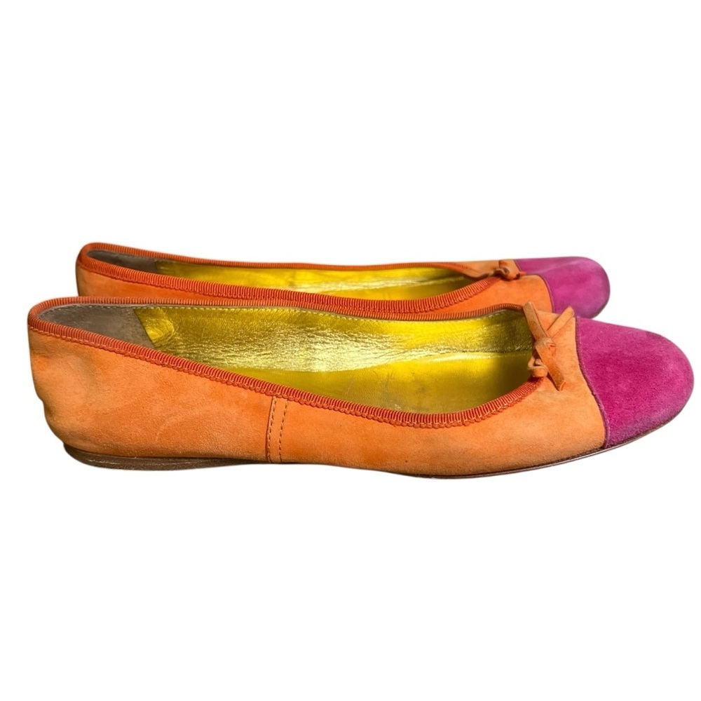 PRADA Suede Ballet Flats Orange Pink Colorblock Shoes Sz 36.5 (6.5 US) Slip-on - Picture 2 of 11